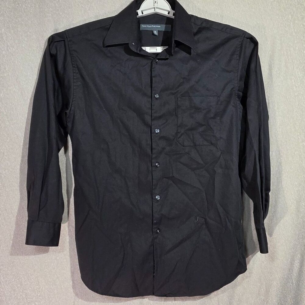 Perry Ellis Portfolio Solid Long Sleeve Button Down Dress Shirt Black 15 34/35